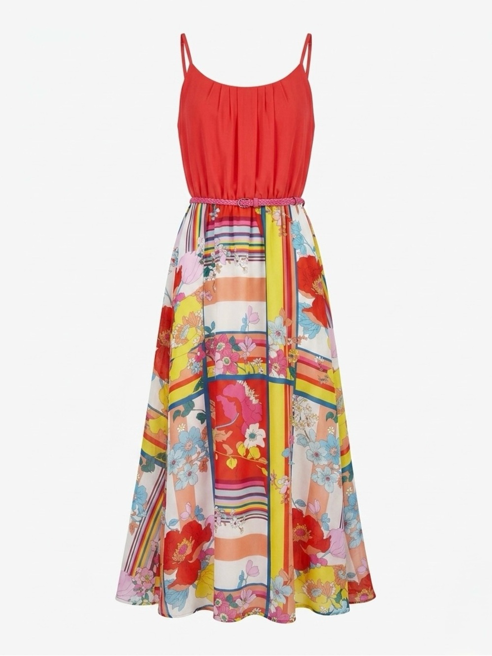 Robbie Bee Retro Print Floral Maxi Dress Orange Red Boho Tropical Sun Sz 10